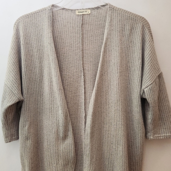 Ginger G Open Front Cardigan in Greige womens size large - Picture 3 of 13